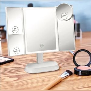 NIB Tri-Fold Makeup Mirror, LED Lights, Magnification